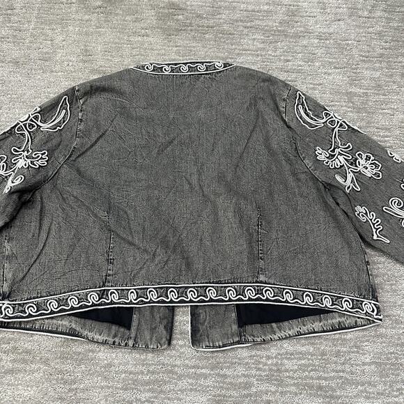 Soft Surroundings Jacket Womens 3X Gray Embroidered Boho Cotton Soutache Kimono - Picture 6 of 13